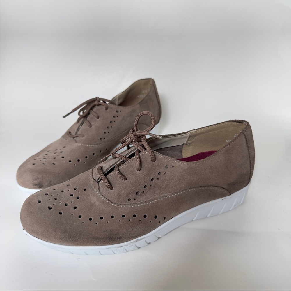 Munro Wellesley Suede Oxford Shoes Taupe Almond | Comfort Lace Up Size 6.5